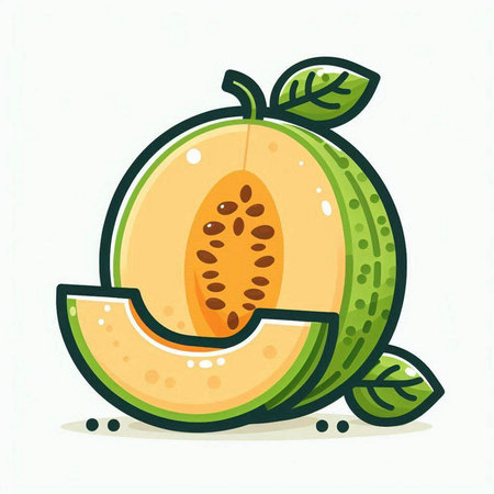 Ripe melon isolated on a white background. Vector illustration.のイラスト素材