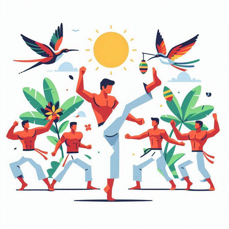 illustration of a dancing man with a colorful pattern on the backgroundのイラスト素材