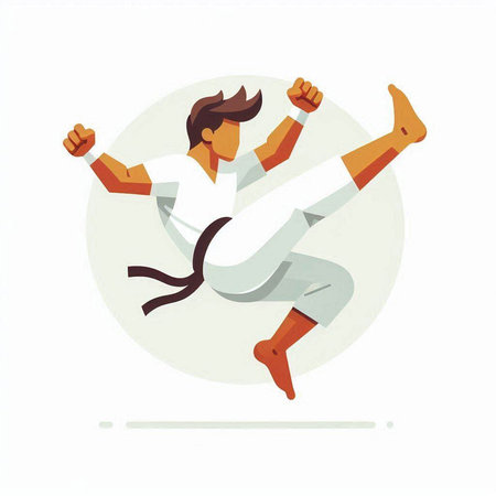 karate fighter on white background, vector illustration. karate fighterのイラスト素材