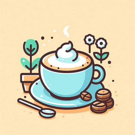 Coffee cup and coffee beans. Vector illustration in doodle style.のイラスト素材
