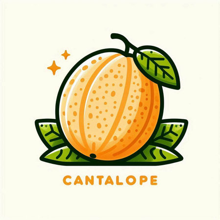 Cantaloupe melon with leaf. Vector illustration.のイラスト素材