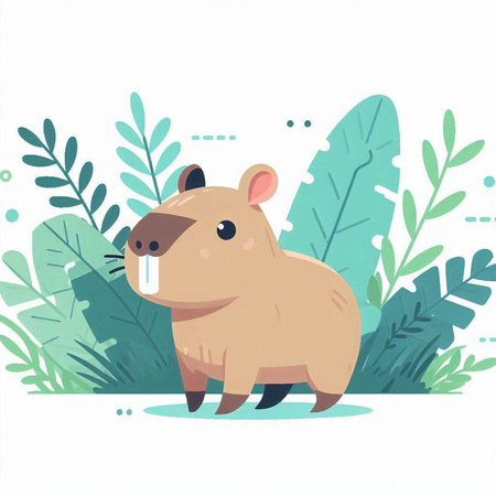 Cute cartoon hamster in the jungle. Vector illustration on white background.のイラスト素材