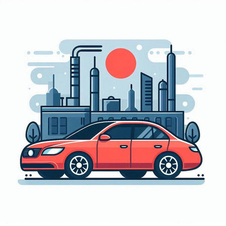 Car on the road in the city. Vector illustration in flat styleのイラスト素材