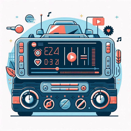 Retro radio. Vector illustration in flat style. Music player.のイラスト素材