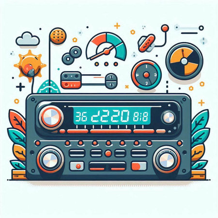 Retro radio. Vector illustration in doodle style. Radio set.のイラスト素材