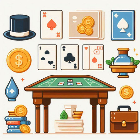 Casino elements set. Vector illustration in a flat style. Objects isolated on white background.のイラスト素材