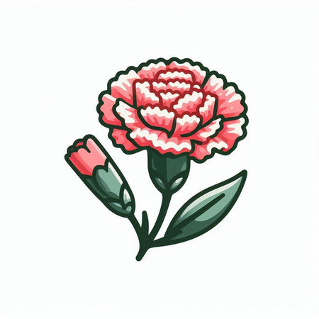 Hand drawn pink carnation isolated on white background. Vector illustration.のイラスト素材