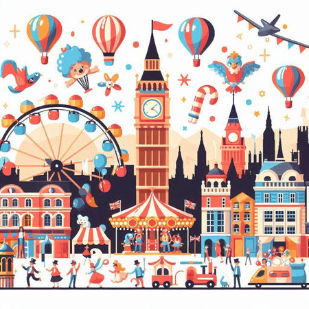 Amusement park. Big Ben, London, United Kingdom. Vector illustrationのイラスト素材