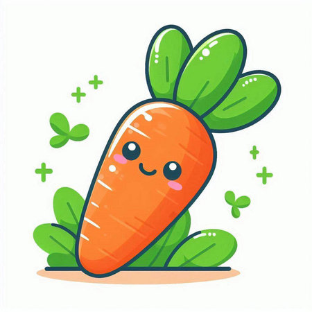 Cute carrot cartoon character with happy expression. Vector flat cartoon illustrationのイラスト素材