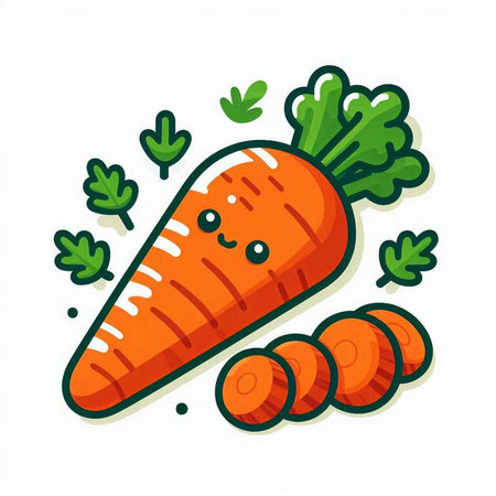 Carrot vector icon isolated on white background. Cute cartoon carrot with leaves.のイラスト素材