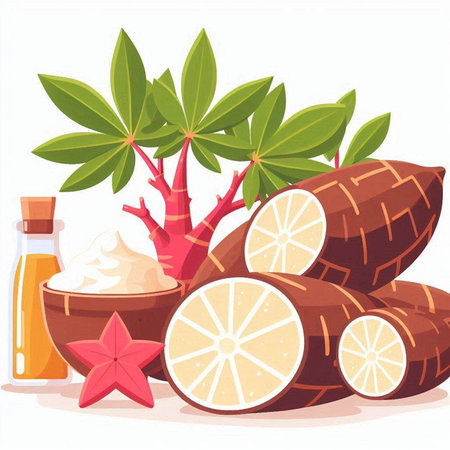 Illustration of taro, lemon, coconut oil and starfishのイラスト素材