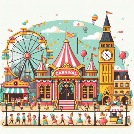 Carnival in the United Kingdom. Vector illustration in cartoon styleのイラスト素材
