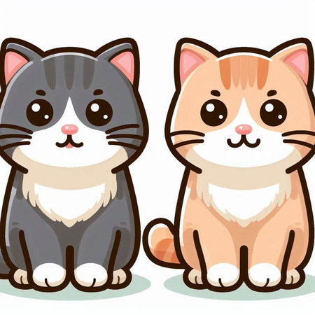 Cute cat and cat on white background. Cartoon vector illustration.のイラスト素材