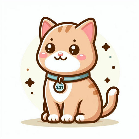 Cute cartoon cat on a white background with stars. Vector illustration.のイラスト素材
