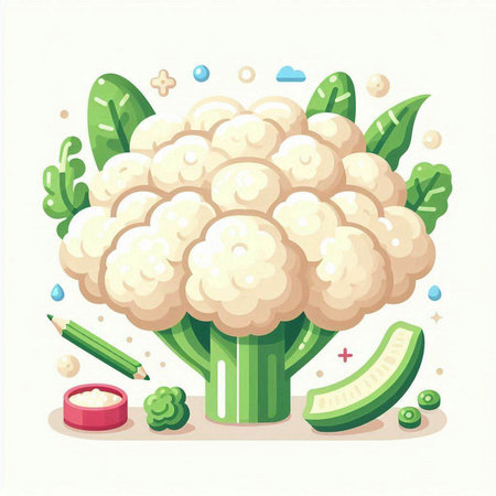 Cauliflower vector illustration. Cauliflower with green leaves.のイラスト素材