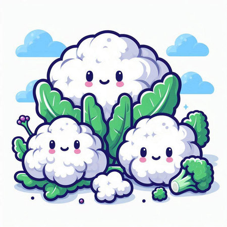 Cute cauliflower and broccoli. Vector illustration in cartoon style.のイラスト素材