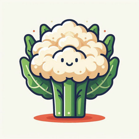 Cute cauliflower vector illustration. Cute cauliflower character.のイラスト素材