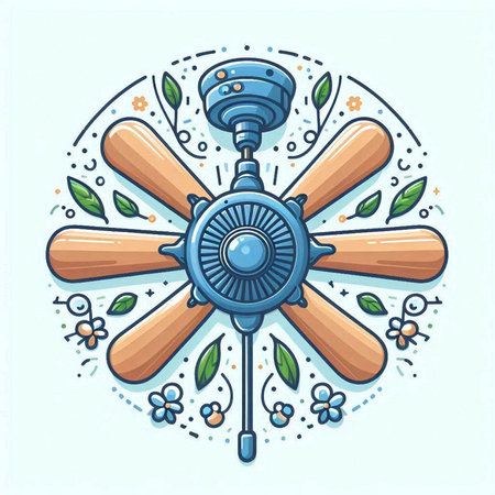 Ceiling fan with floral ornament. Vector illustration in cartoon style.のイラスト素材