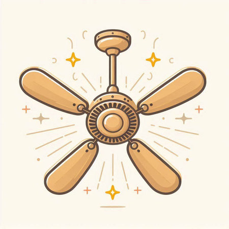 Ceiling fan with rays of light. Vintage vector illustration.のイラスト素材