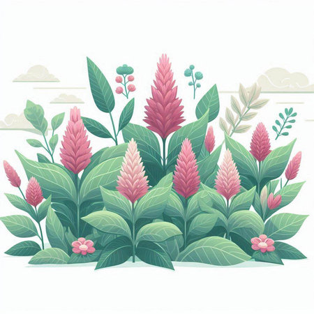 Flower background with green leaves and pink flowers. Vector illustration.のイラスト素材
