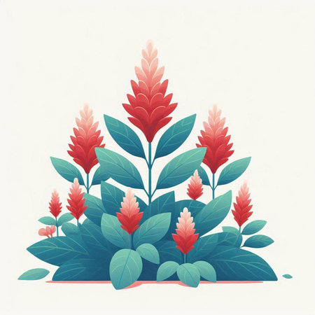Vector illustration of red and green flowers in a pot on a white backgroundのイラスト素材