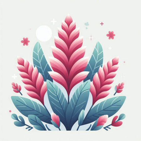 Abstract floral background with flowers and leaves. Vector illustration in flat style.のイラスト素材