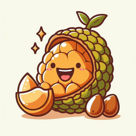 Cute cartoon character of lychee fruit, vector illustration.のイラスト素材