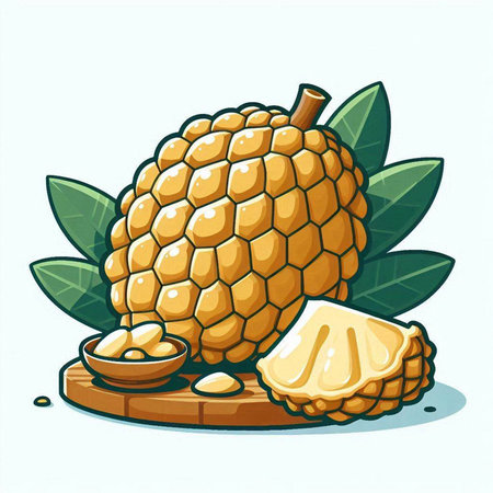 Illustration of an exotic fruit, custard apple with leaves.のイラスト素材