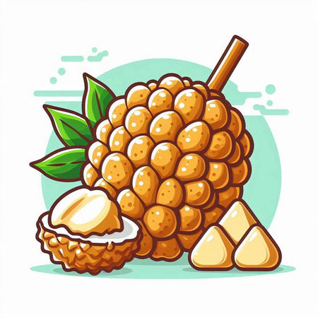 Fresh litchi fruit, vector illustration isolated on white background.のイラスト素材