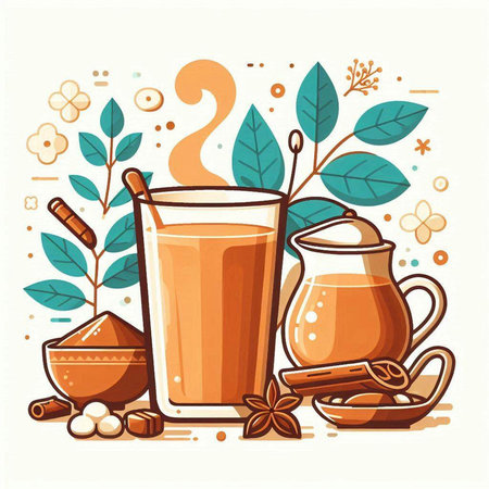 Vector illustration of a cup of hot tea with cinnamon, anise and honey.のイラスト素材