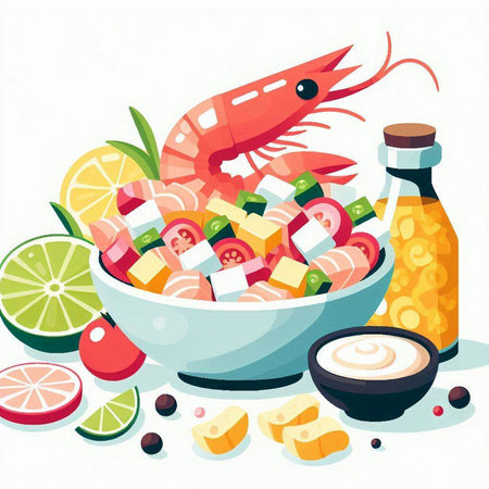 Fresh vegetable salad in a bowl. Vector illustration of healthy food.のイラスト素材