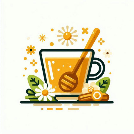 Cup of tea with honey. Vector illustration in flat style.のイラスト素材