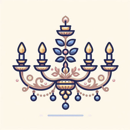 Vintage chandelier with candles. Vector illustration in doodle style.のイラスト素材