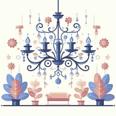 Vintage chandelier with decorative elements. Vector illustration in flat style.のイラスト素材