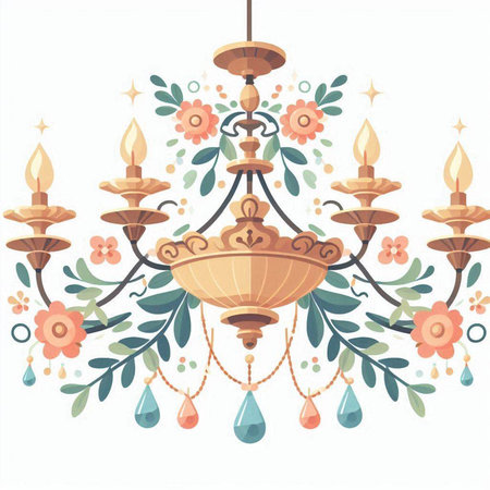 Chandelier with floral ornament. Vector illustration in retro style.のイラスト素材