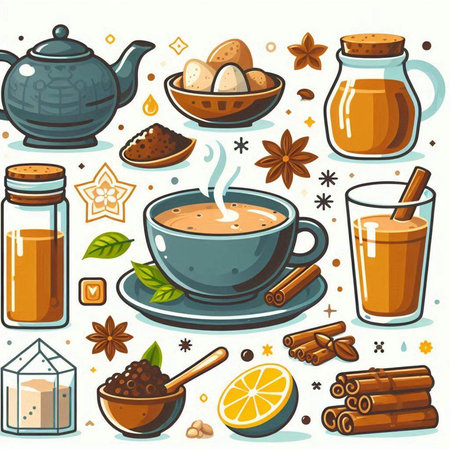Coffee and tea icons set. Vector illustration in cartoon styleのイラスト素材