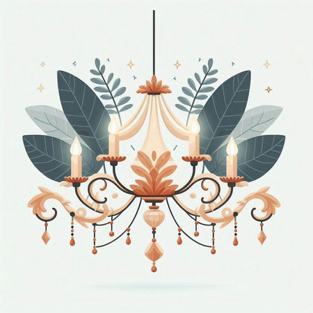Chandelier with candles and leaves. Vector illustration in retro style.のイラスト素材