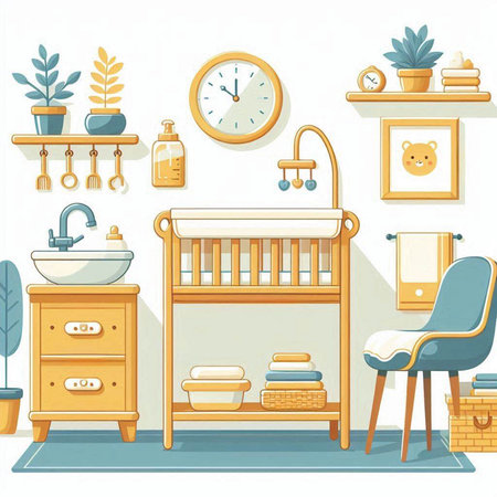 Bathroom interior with furniture and accessories. Vector illustration in cartoon style.のイラスト素材