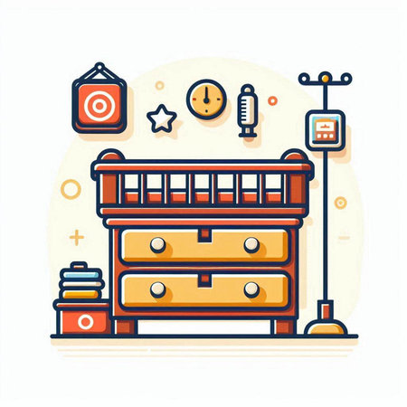 Cabinet and bed. Colorful vector illustration in flat styleのイラスト素材