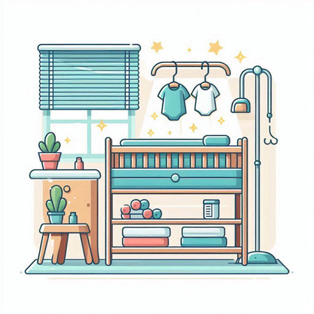 Illustration of a baby room interior. Vector illustration in a flat style.のイラスト素材