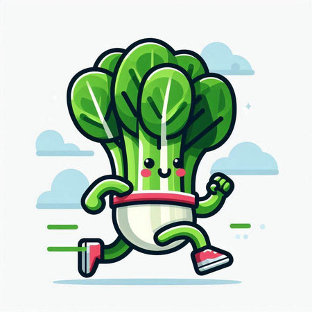 Bok choy cartoon character running and jogging vector illustration.のイラスト素材