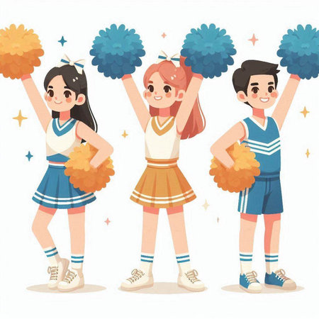 Cheerleaders cartoon character. Cheerleader girls and boys. Cheerleaders vector illustrationのイラスト素材