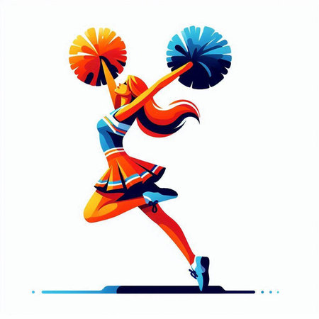 Cheerleader with fan on a white background. Vector illustration.のイラスト素材