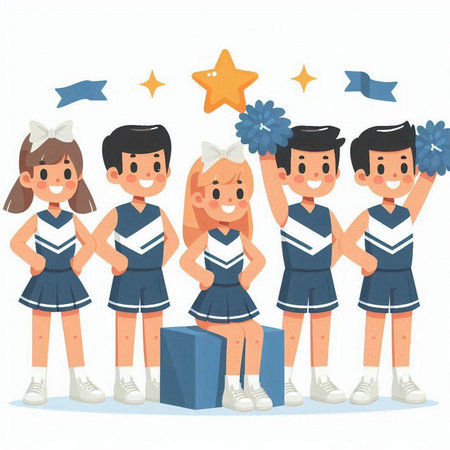 Cheerleaders with gift box. Vector illustration in cartoon style.のイラスト素材