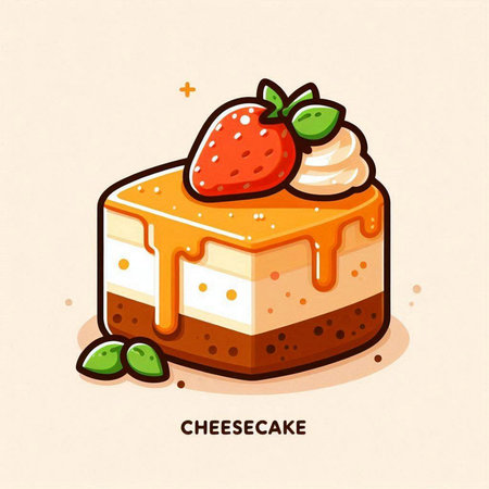 Vector illustration of a slice of cake with cream, strawberry and mint.のイラスト素材