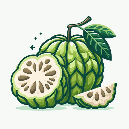 Custard apple isolated on white background. Vector illustration in cartoon style.のイラスト素材