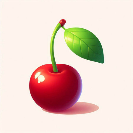 Illustration of a fresh cherry on a white background with a shadowのイラスト素材
