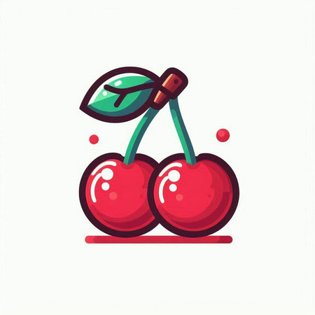 Cherry icon on white background. Vector illustration in flat style.のイラスト素材