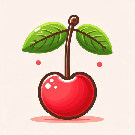 Cherry fruit icon. Vector illustration of a cherry with leaves.のイラスト素材