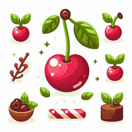 Cherry icon set. Cartoon illustration of cherry vector icons for web designのイラスト素材
